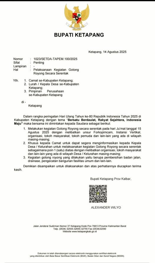 Surat Edaran resmi dari Bupati Ketapang