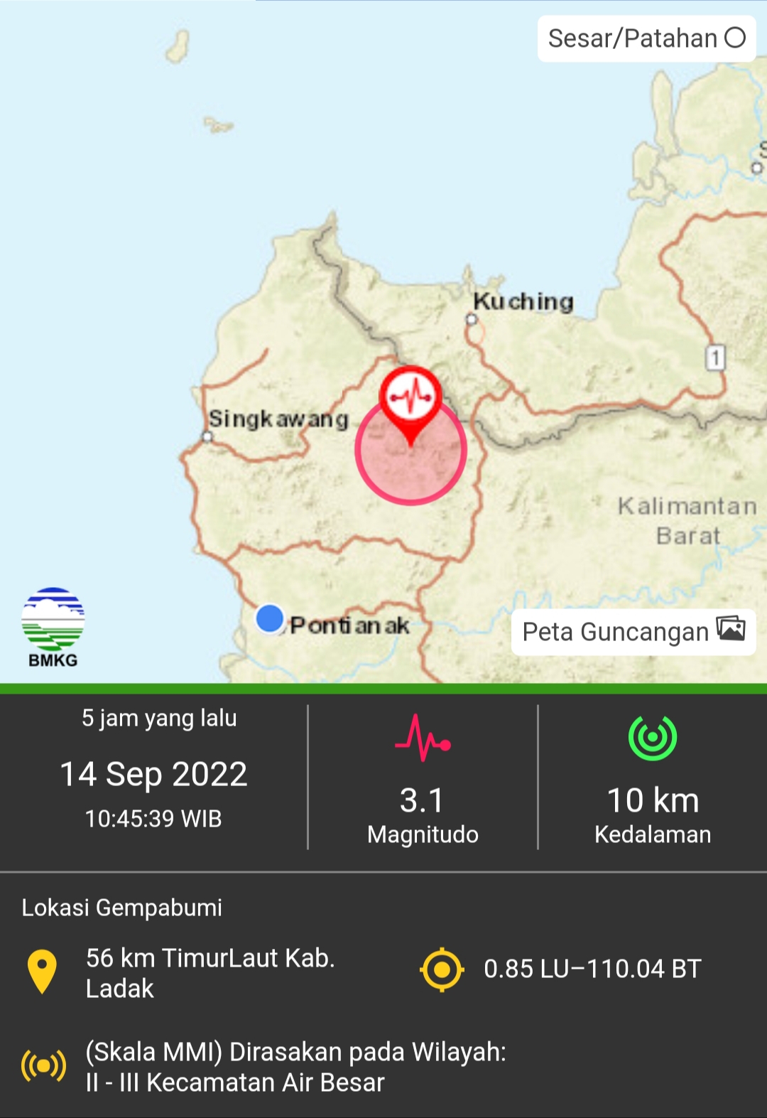 Pambar Gempa M 3,1 Guncang Landak