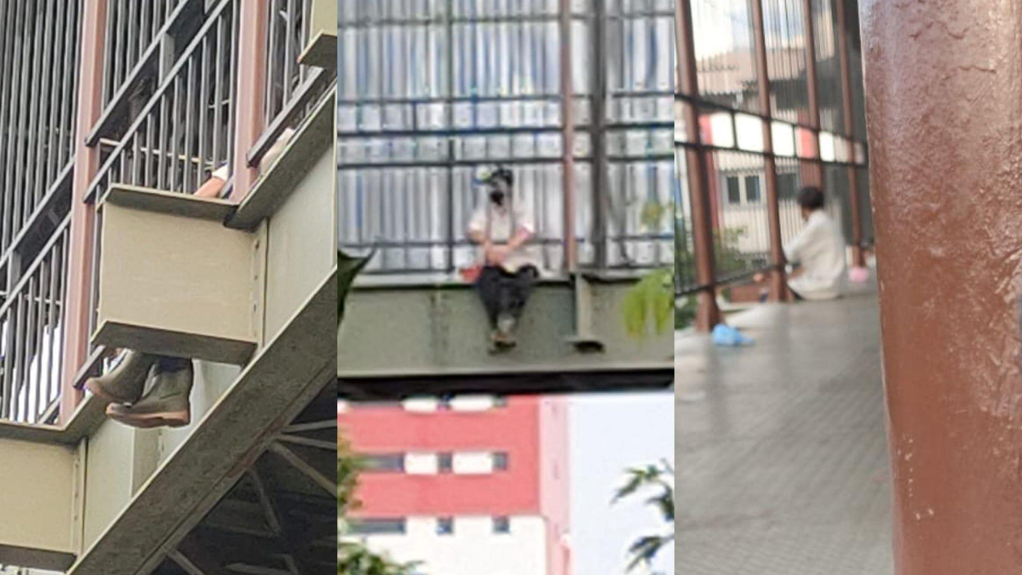 Bahaya Nih !, Pria Duduk di Tepi JPO Jalan Ahmad Yani Depan Megamal