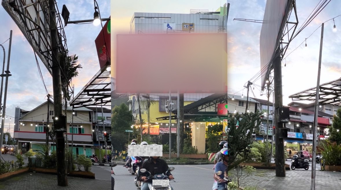 Papan Billboard Berkarat dan Miring di Persimpangan Jalan Diponegoro Pontianak Ancam Keselamatan Warga