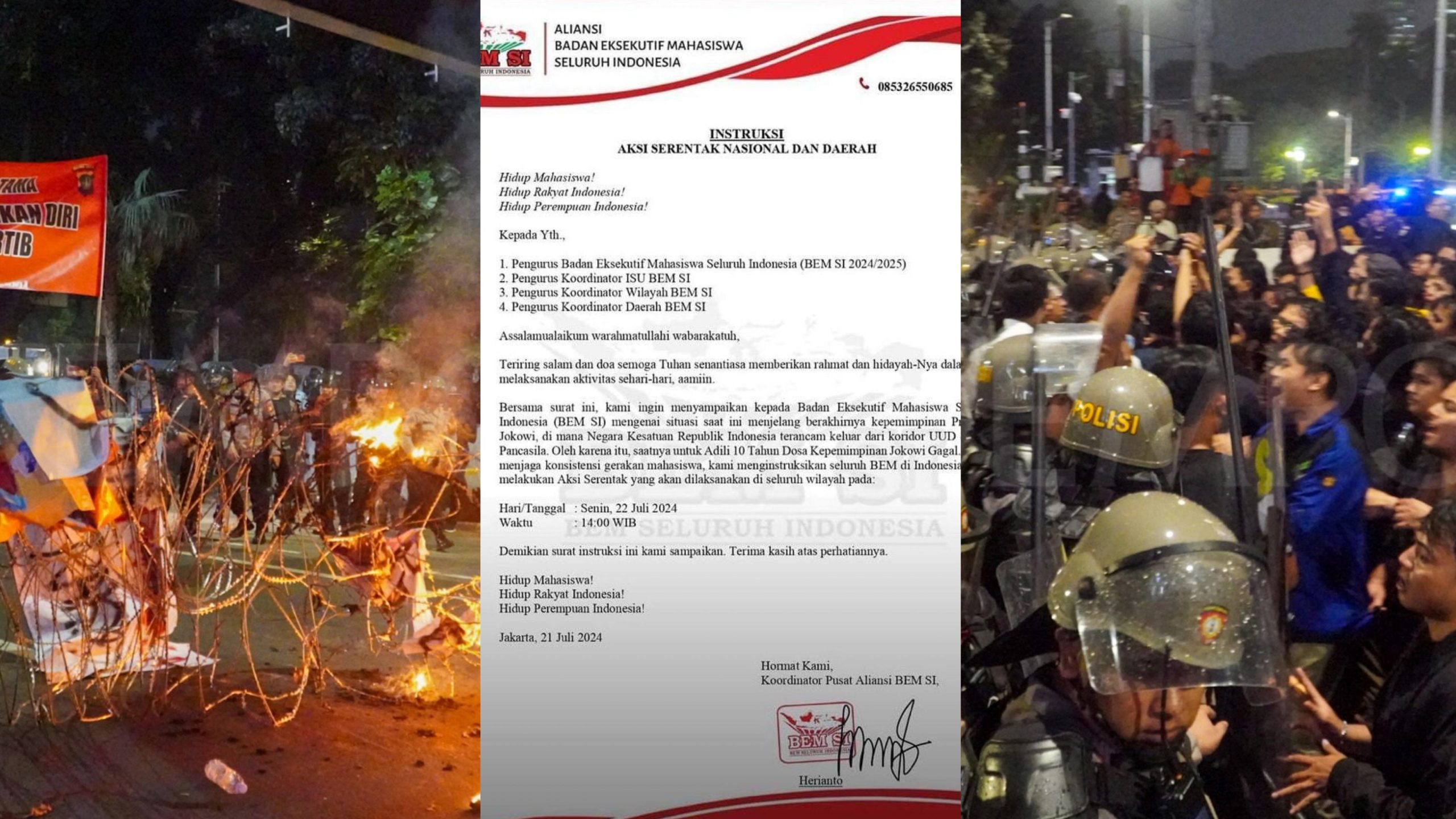 Aksi Demo BEM SI di Patung Kuda Ricuh: Polisi dan Mahasiswa Terlibat Bentrokan
