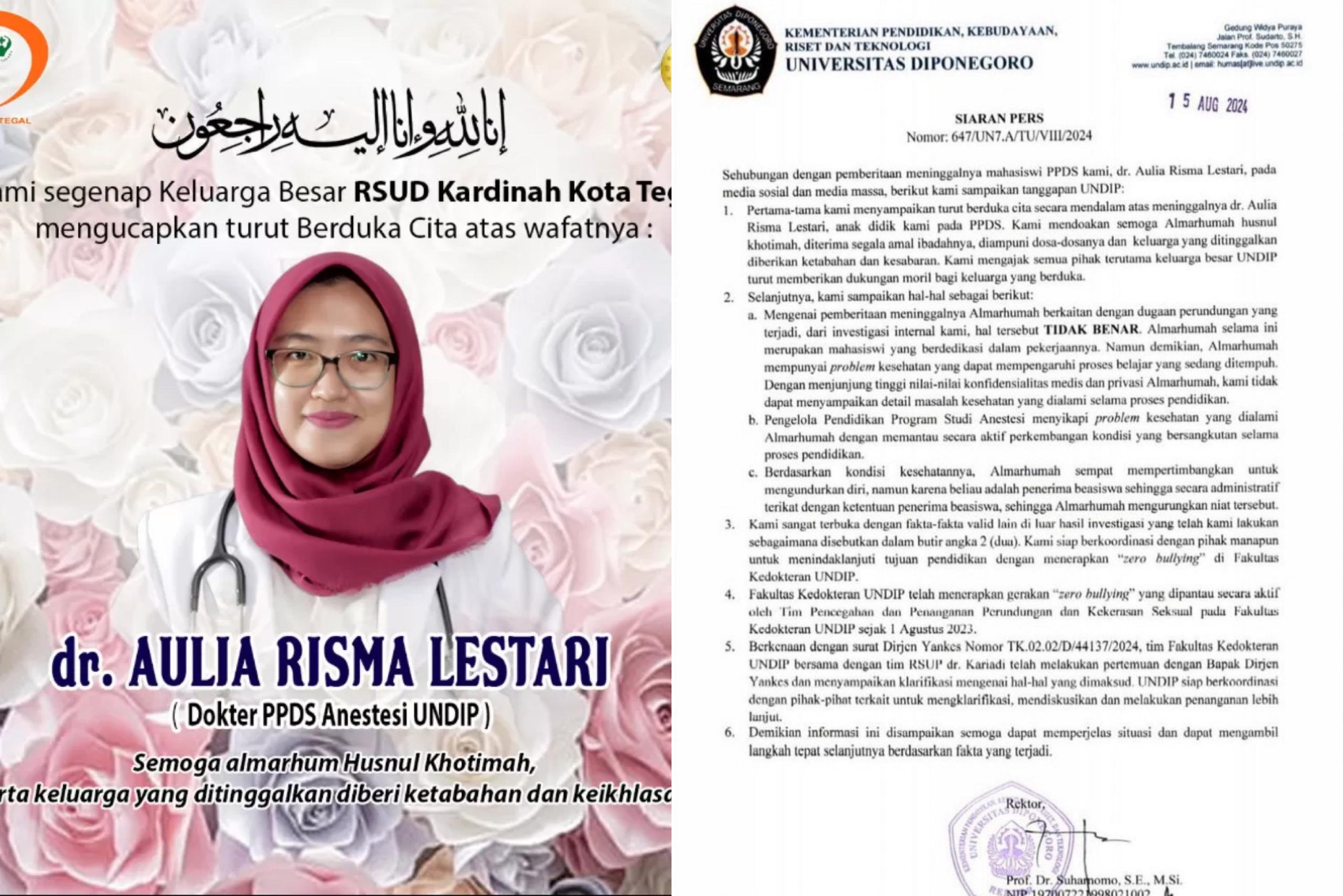 UNDIP Bantah Isu Bullying: Dr. Aulia Risma Lestari Diduga Meninggal Karena Masalah Kesehatan