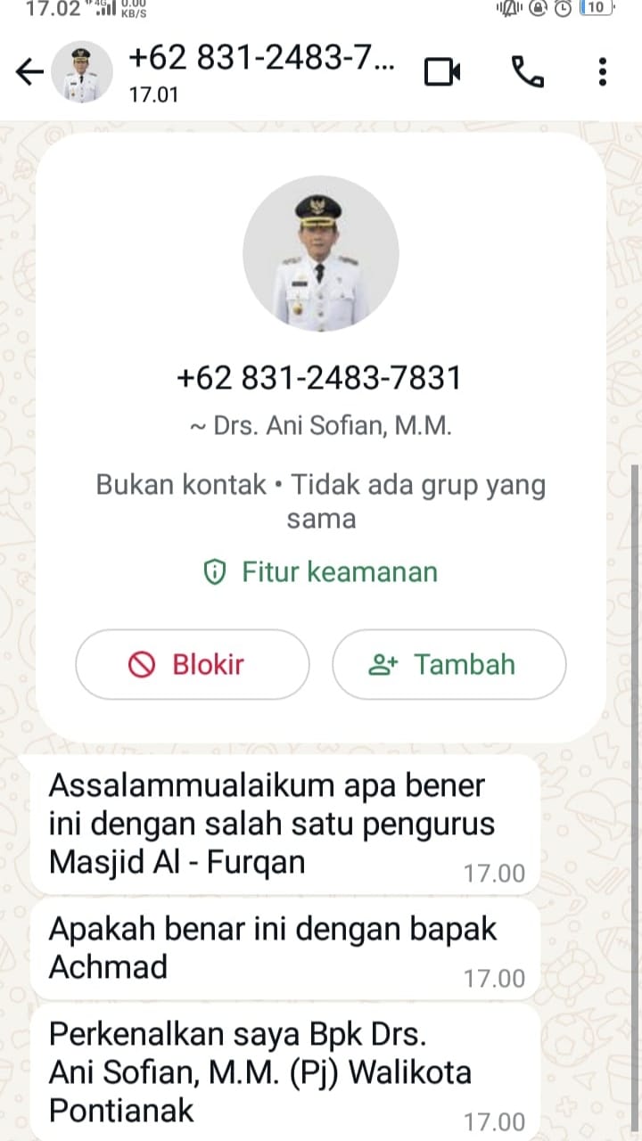 Beredar Pesan WA Catut Nama Pj Wali Kota Pontianak