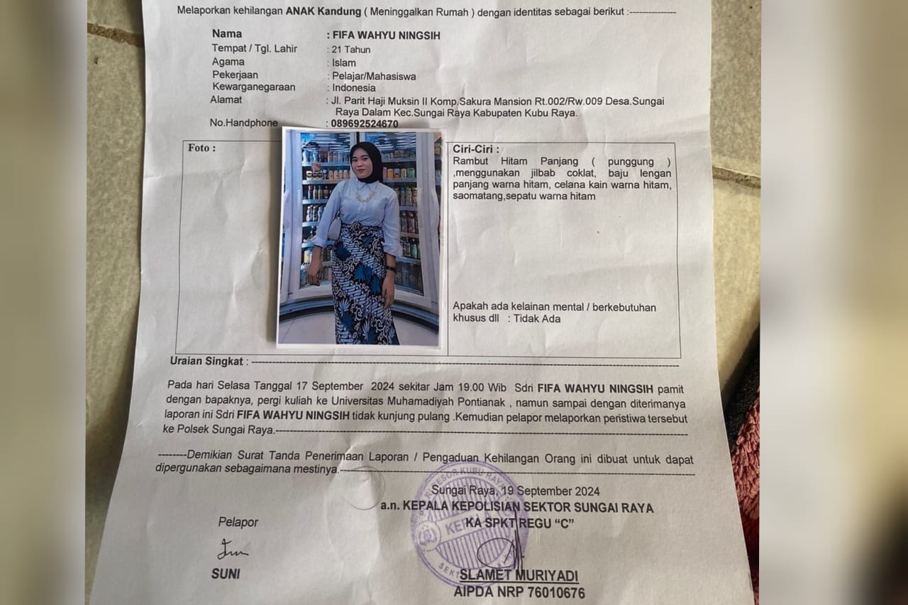 Perempuan 21 Tahun Dilaporkan Hilang, Terakhir Terlihat Menuju Kampus