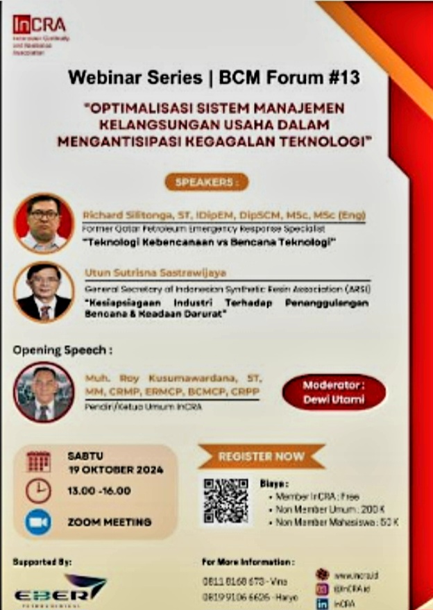 Bakal Gelar Webinar InCRA Bahas Sangat Pentingnya Mengelola Resiko Teknologi di Era Digital