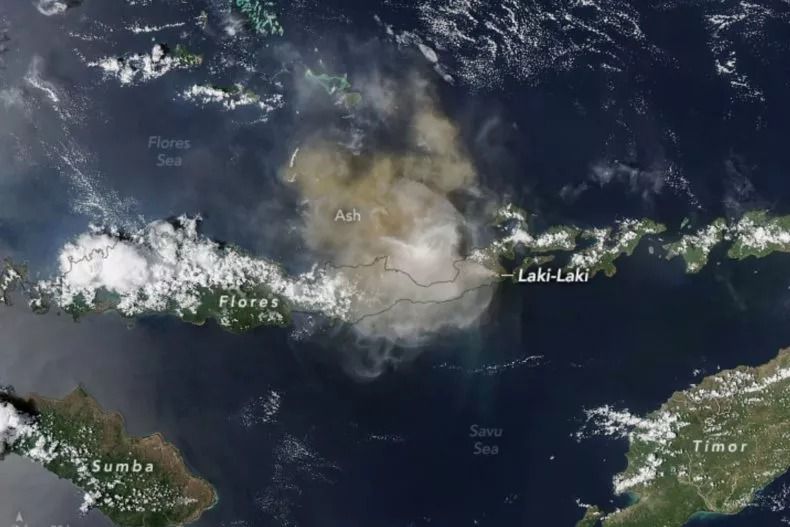 Kamera Satelit NASA Tunjukkan Abu Vulkanik Membubung dari Gunung Lewotobi Laki-laki