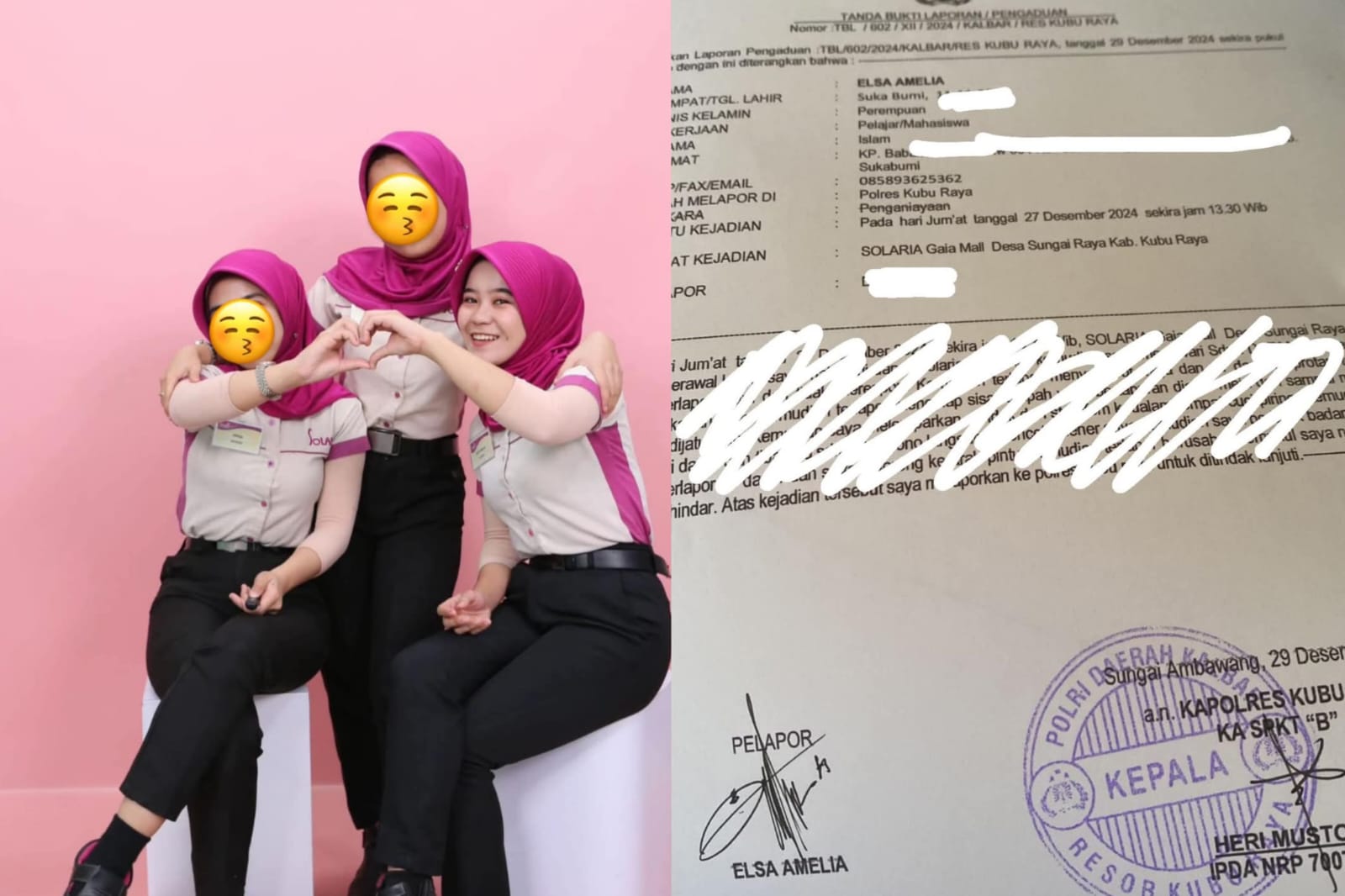 Waitress Solaria Gaia Bumi Raya City Mall Kubu Raya Diduga Dianiaya Kepala Dapur