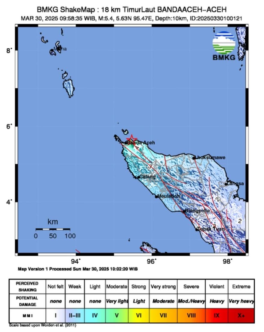 Gempabumi M5,4 Mengguncang Kota Banda Aceh