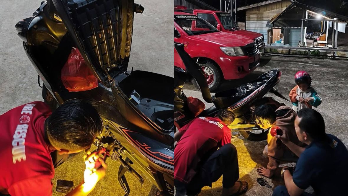 Damkar Sanggau Bantu Perbaiki Motor Warga di Malam Hari