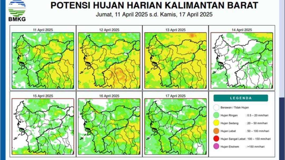 Sebagian Besar Wilayah Kalimantan Barat Berpotensi Hujan Sedang