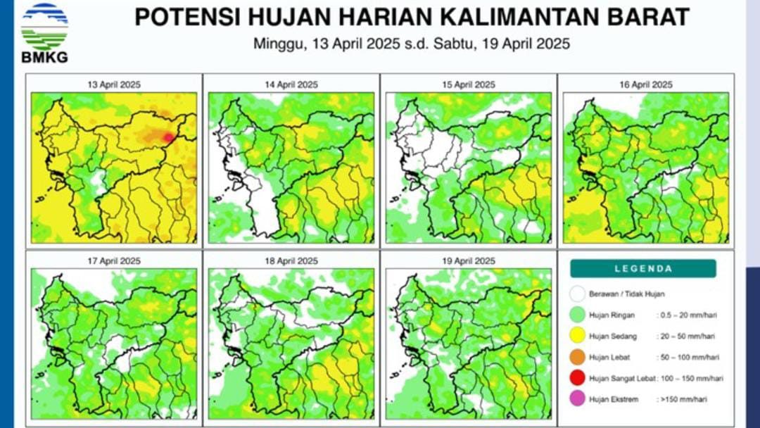 BMKG Perkirakan Hari Ini Kalimantan Barat Akan Didominasi Hujan Sedang