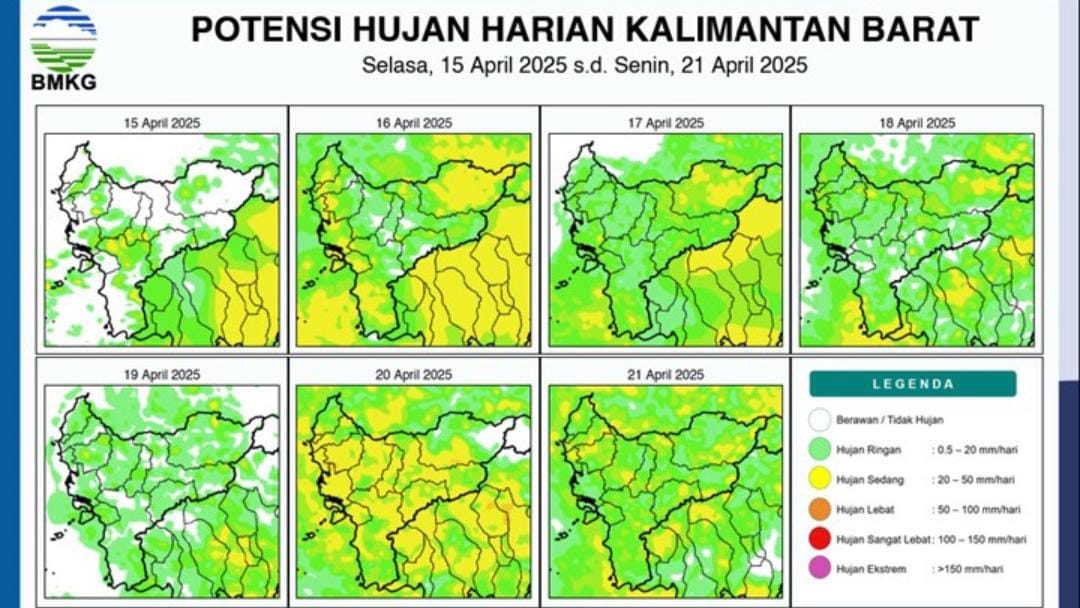 Sebagian Wilayah Kalimantan Barat Diperkirakan Akan Hujan Sedang