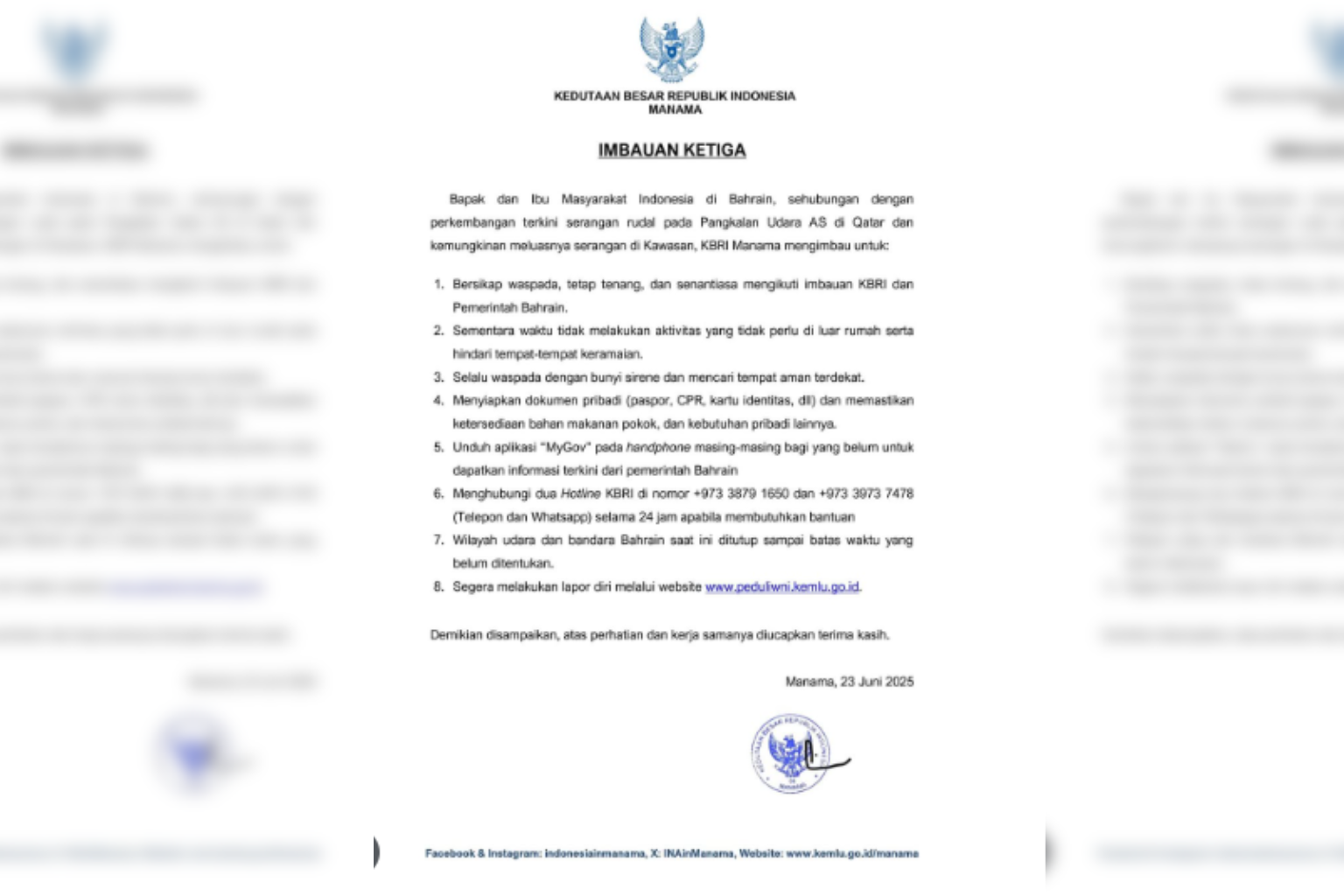 KBRI Manama Imbau WNI di Bahrain Waspada Usai Serangan Rudal Iran ke Pangkalan AS