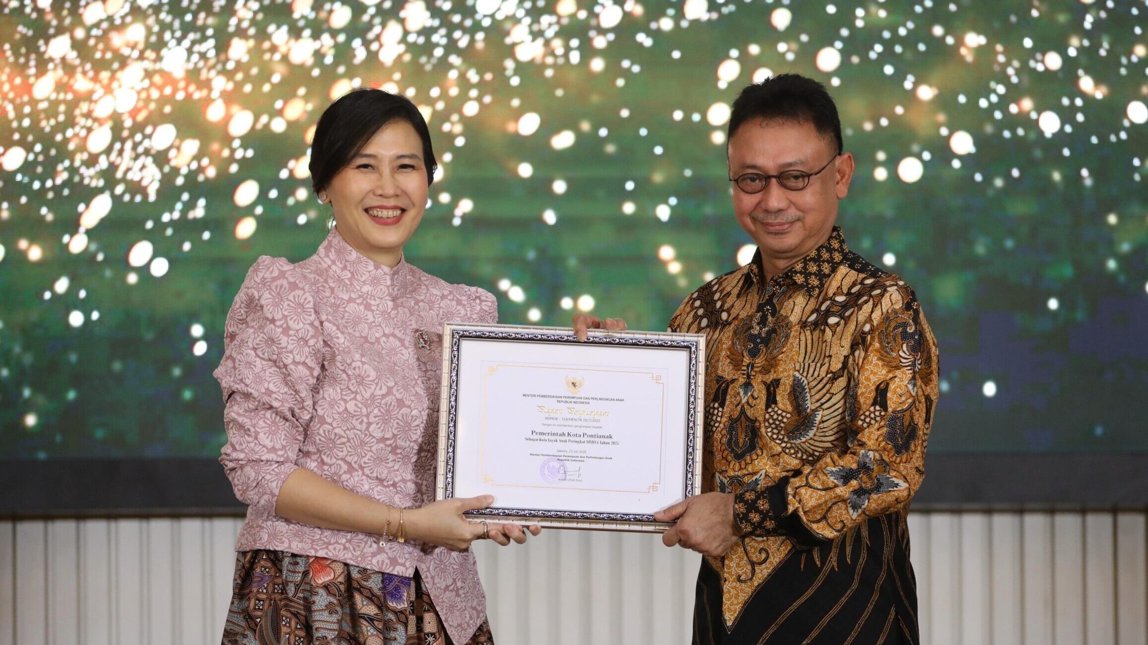 Pontianak Kembali Raih Penghargaan Kota Layak Anak Kategori Nindya 2025