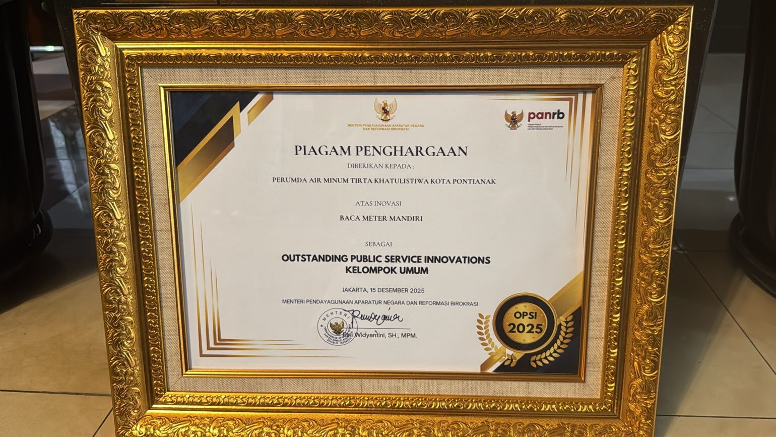 Transparansi Layanan Air Bersih, Inovasi Baca Meter Mandiri PDAM Tirta Khatulistiwa Pontianak Diakui Nasional