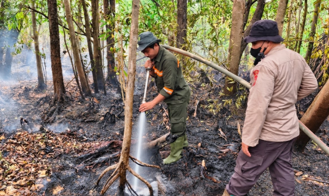 Tim Gabungan Sisir Sisa Bara Api Kebakaran Lahan Bukit Gunung Emas Sanggau