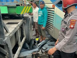 Bus Melorot Mundur, Anggota Polri Korbankan Sepeda Motornya untuk Ganjal