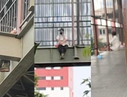 Bahaya Nih !, Pria Duduk di Tepi JPO Jalan Ahmad Yani Depan Megamal