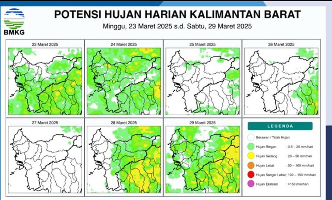 Potensi hujan wilayah Kalimantan Barat, Minggu (23/3/2025) (foto: BMKG Kalbar)