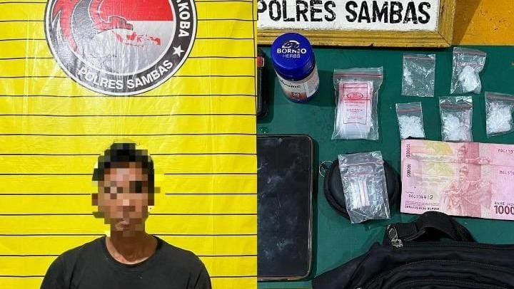 Terduga S dan barang bukti diamankan di Mapolres Sambas