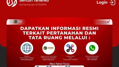 Informasi resmi dari Kementerian ATR/BPN tentang pertanahan dan tata ruang, dengan akses melalui website, layanan informasi publik, media sosial, dan WhatsApp. Faktakalbar.id