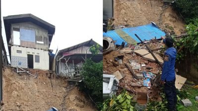Kondisi rumah warga terdampak tanah longsor di Kelurahan Prapatan, Kecamatan Balikpapan Kota, Kota Balikpapan, Jumat (18/4). Foto: BNPB/Faktakalbar.id