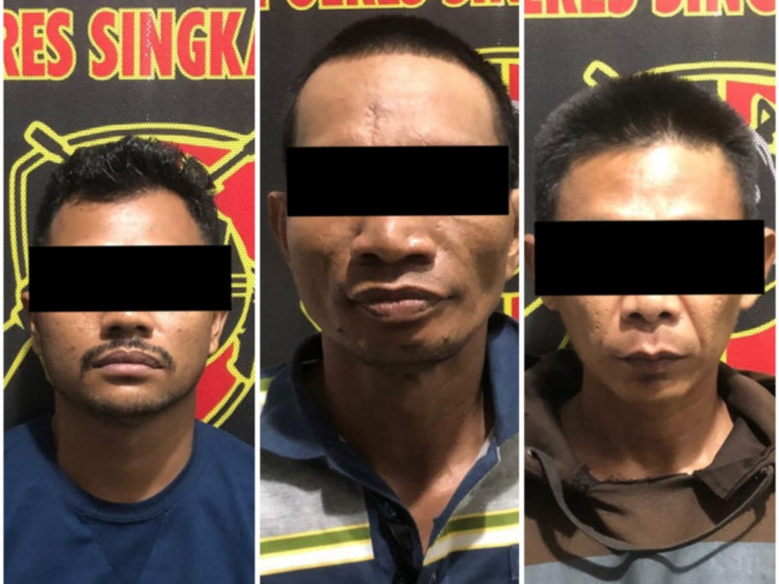 Foto: Ketiga pelaku dalam aksi penyiraman air keras terhadap Pejabat RSJ Kalbar yang masing masing berinisial H (35) A(27) dan B(37). Foto: HO/Faktakalbar.id