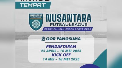 Turnamen Futsal bergengsi Liga Nusantara 2025 Regional Kalimantan Barat akan berlangsung pada 14–18 Mei 2025 di GOR Pangsuma, Pontianak.(amb)