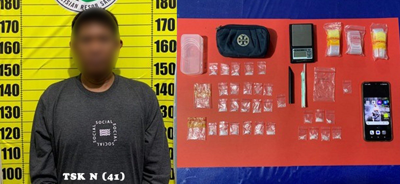 Tersangka N. diamankan bersama puluhan paket sabu siap edar dan perlengkapan transaksi narkotika. Foto: HO/Faktakalbar.id
