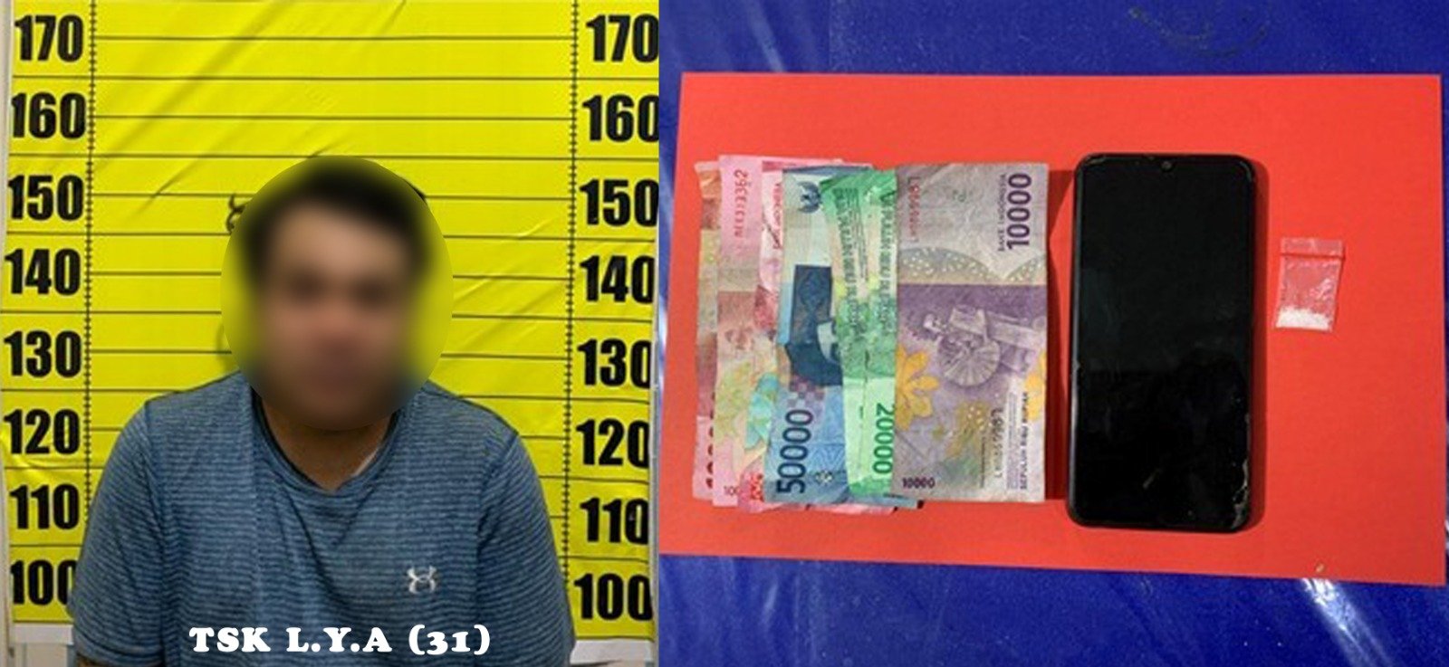 Tersangka L.Y.A. diamankan beserta satu paket sabu dan uang tunai Rp400 ribu, diduga terkait peredaran sabu di Sanggau. Foto: HO/Faktakalbar.id