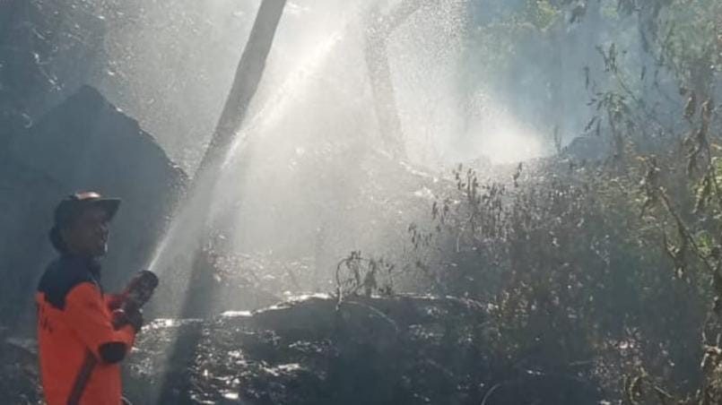 BPBD Kabupaten Tanah Datar lakukan pemadaman lahan seluas satu hektare di Kecamatan Batipuh Selatan, Kabupaten Tanah Datar, Provinsi Sumatra Barat yang terbakar pada Rabu (11/6). Sumber foto: BPBD Kabupaten Tanah Datar