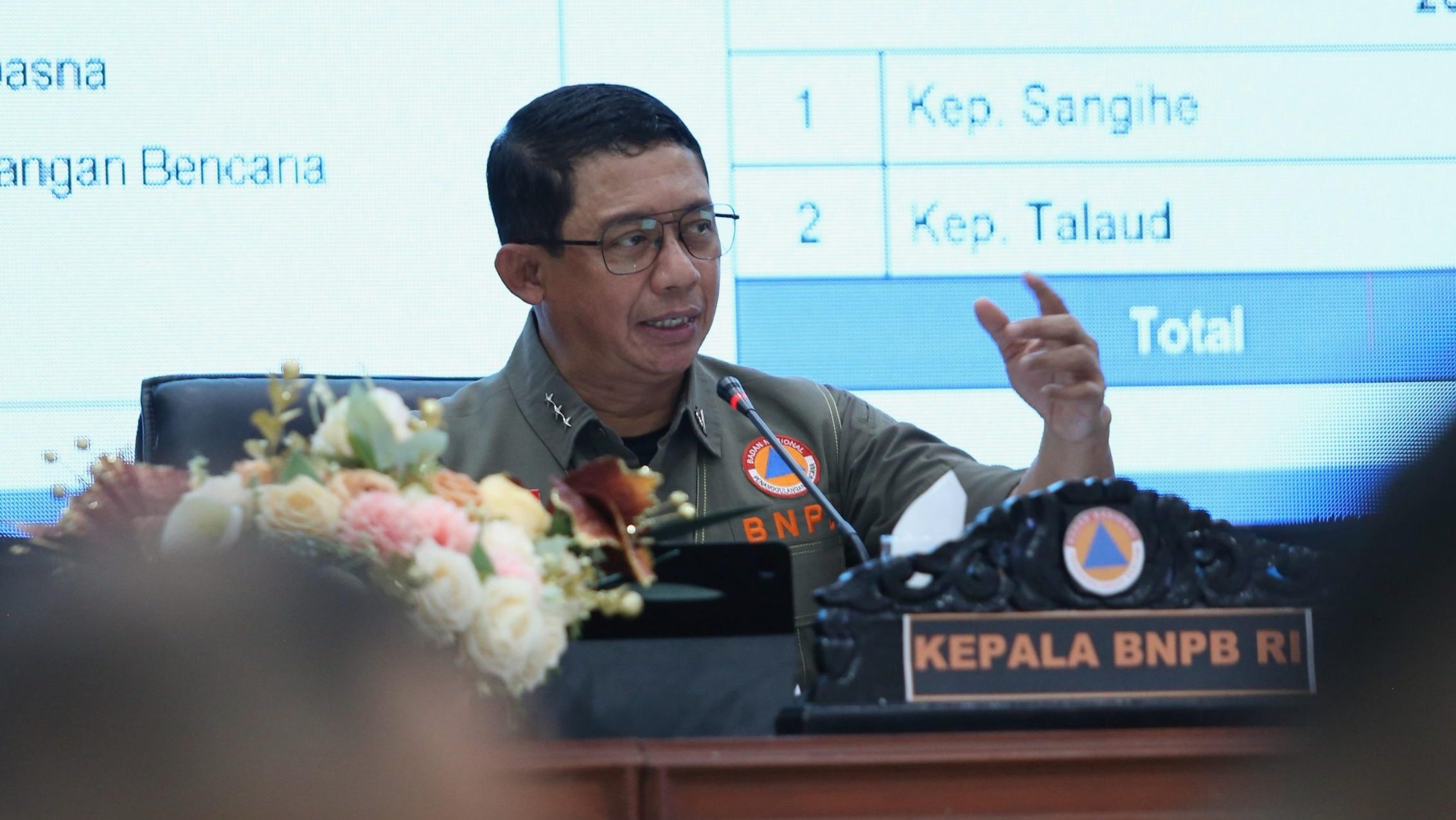 Kepala BNPB Letjen TNI Suharyanto, memimpin rapat koordinasi penanganan darurat banjir di Kabupaten Minahasa, di Kantor Bupati Minahasa, Kamis (12/6). Foto: HO/Faktakalbar.id