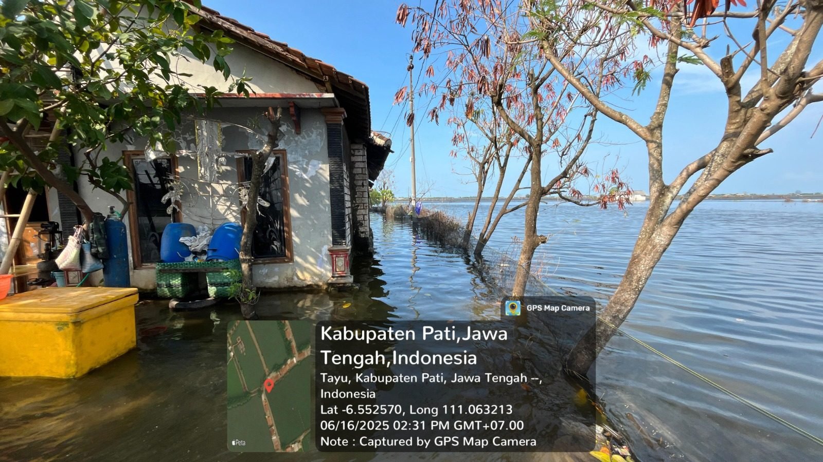 Kondisi terkini banjir rob yang masih terjadi di Kabupaten Pati, Provinsi Jawa Tengah, Senin (16/6). Sumber Foto : BPBD Kabupaten Pati