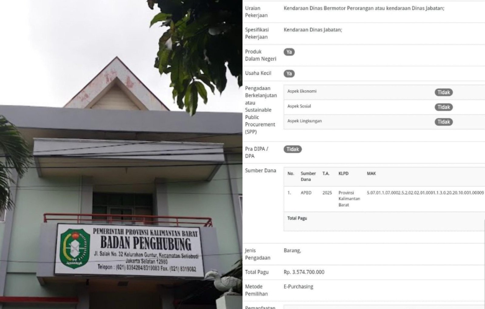 Setelah Sekretariat Daerah, kini Badan Penghubung Kalbar disorot atas pembelian mobil dinas baru Rp3,57 Miliar. (Dok. Kolase Faktakalbar.id)