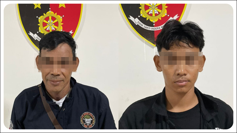 Foto: Dua orang yang ditetapkan sebagai tersangka dalam kasus penganiayaan terhadap anak di bawah umur di Kecamatan Sandai, Kabupaten Ketapang. Dok. HO/Faktakalbar.id