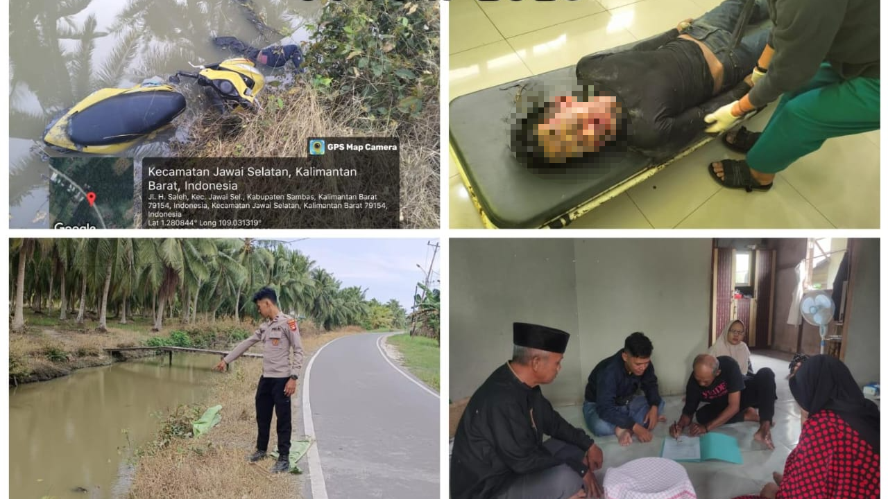 AZ (29) ditemukan tak bernyawa di dalam parit bersama sepeda motornya di Jawai Selatan Sambas, Minggu (1/6/2025). (dok.polres sambas)