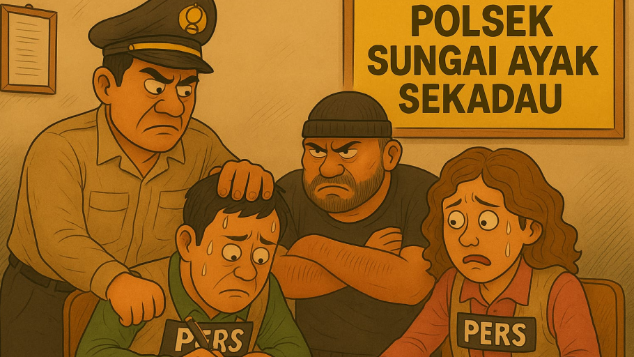 Ilustrasi-Jurnalis menghadapi intimidasi, mewakili kasus kekerasan terhadap wartawan di Sekadau, Kalimantan Barat. (Dok. Ilustrasi/Faktakalbar.id)