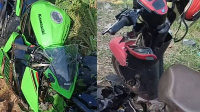 Kondisi motor korban kecelakaan di depan Kampung Rawit, Singkawang. (Dok. Ist)