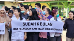 Sejumlah tenaga kesehatan RSUD M.T. H. Djaman Sanggau melakukan protes terkait keterlambatan pencairan Jaspel yang tertunda sejak Januari 2025. (Dok. Ist)