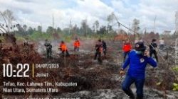 Kebakaran hutan dan lahan di Desa Muzoi, Kabupaten Nias Utara, Sumatra Utara, sejak Rabu (2/7) menghanguskan 10 hektar lahan dan hingga Jumat (4/7) sejumlah titik api masih belum padam. Sumber foto: BPBD Kabupaten Nias Utara
