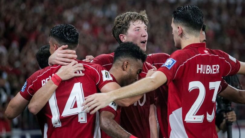 Timnas Indonesia merayakan gol Ole Romeny ke gawang Timnas China, Kamis (5/6/2025). (Dok. Ist)