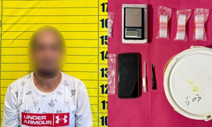 Tersangka dan Barang bukti sabu seberat 18 gram beserta alat pendukung yang diamankan Satresnarkoba Polres Sanggau dari tangan tersangka MA (42) di Kecamatan Meliau. (Dok. Ist)