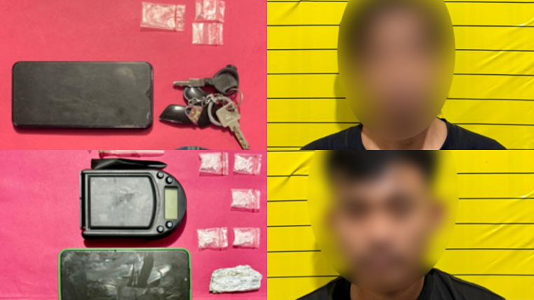 Sejumlah barang bukti (Kiri), tersangka FM dan AD (Kanan) yang diamankan dalam operasi penangkapan di Kecamatan Kapuas.