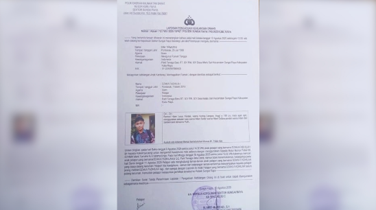 Dzaka Fadhilah, remaja 15 tahun yang dilaporkan hilang di Sungai Raya, Kubu Raya, sejak Sabtu, 9 Agustus 2025. Keluarga memohon bantuan masyarakat untuk menyebarkan informasi ini.