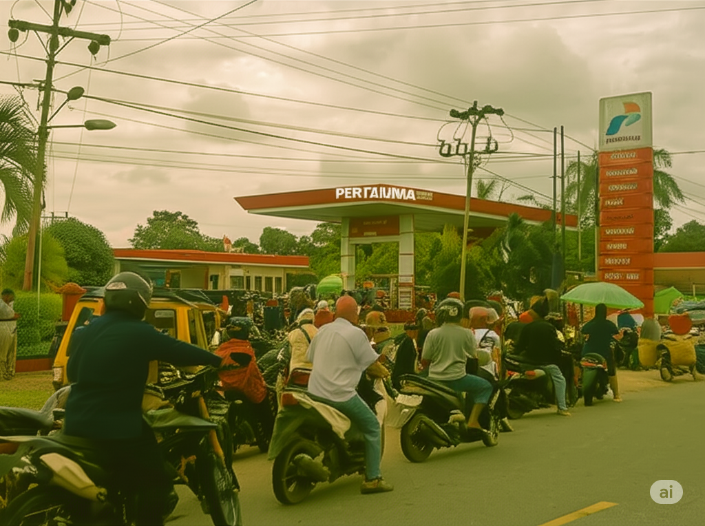 Antrean panjang kendaraan di SPBU Kapuas Hulu akibat kelangkaan BBM. (Dok. Faktakalbar.id)
