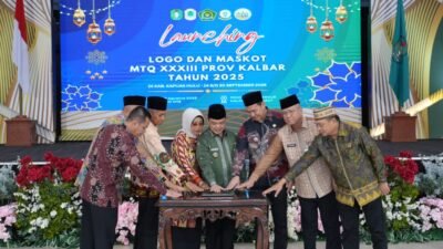 Gubernur Kalbar, Ria Norsan, saat secara simbolis meluncurkan logo dan maskot MTQ ke-33 Tingkat Provinsi Kalimantan Barat di Pendopo Gubernur, Kamis (7/8/2025).