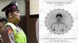 Aipda Robig Zainuddin saat mendengarkan pembacaan vonis 15 tahun penjara dalam sidang kasus kekerasan terhadap anak yang menyebabkan kematian pelajar SMK. (Dok. Ist)