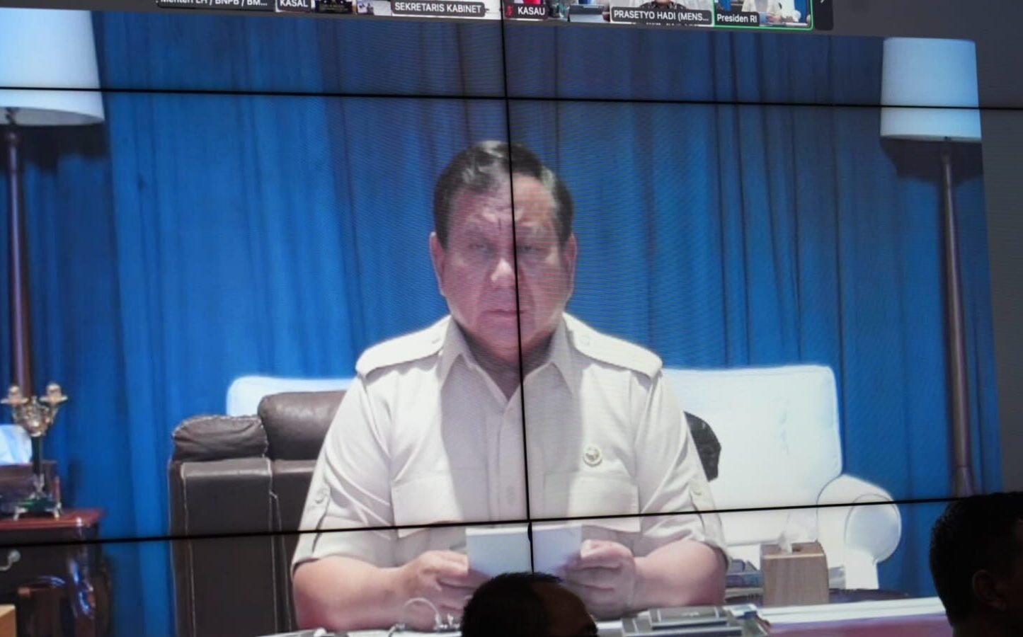 Presiden Prabowo Subianto saat memimpin Rapat Koordinasi Nasional (Rakornas) Penanganan Karhutla secara virtual dari Istana Negara, Sabtu (2/8/2025). Foto: HO/Faktakalbar.id