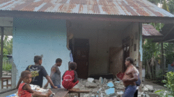 Petugas BPBD meninjau kerusakan rumah dan fasilitas umum pascagempa M 6,4 di Kabupaten Sarmi, Papua. (Dok. HO/faktakalbar.id)