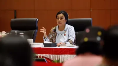 Menteri Keuangan Sri Mulyani dalam konferensi pers RAPBN & Nota Keuangan Tahun Anggaran 2026 di Aula Chakti Budhi Bhakti. (Dok. Ist)